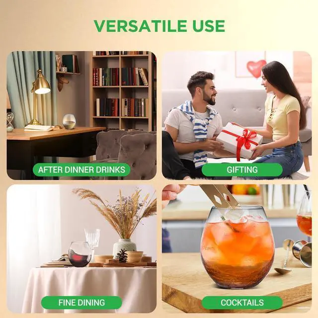 Alt view image 3 of 7 - NutriChef 4-Piece Crystal Stemless Wine Glass Set - NGLWN38 - 19oz Hand-Blown Ice Crack Design