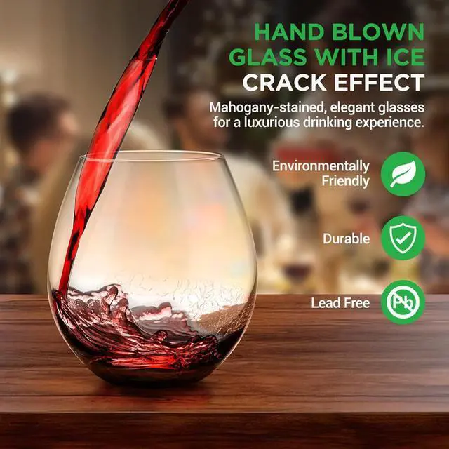 Alt view image 4 of 7 - NutriChef 4-Piece Crystal Stemless Wine Glass Set - NGLWN38 - 19oz Hand-Blown Ice Crack Design