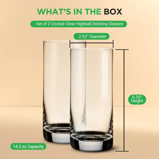 Alt view image 4 of 7 - NutriChef 2-Piece Highball Drinking Glass Set - NGLCP42 - 14.2oz Crystal Tall Tumblers