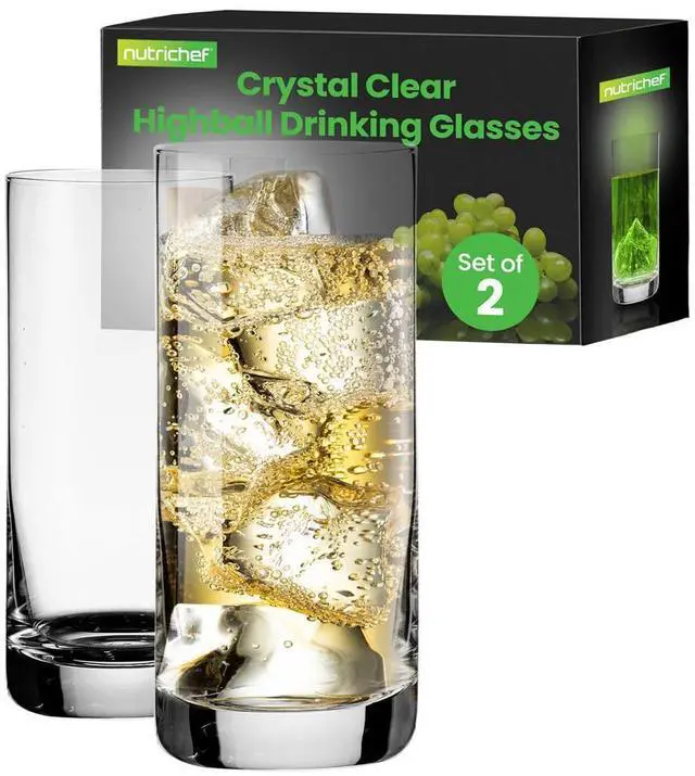 Main image of NutriChef 2-Piece Highball Drinking Glass Set - NGLCP42 - 14.2oz Crystal Tall Tumblers