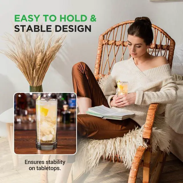 Alt view image 5 of 7 - NutriChef 2-Piece Highball Drinking Glass Set - NGLCP42 - 14.2oz Crystal Tall Tumblers