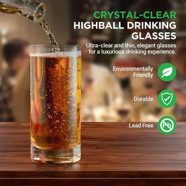 Alt view image 6 of 7 - NutriChef 2-Piece Highball Drinking Glass Set - NGLCP42 - 14.2oz Crystal Tall Tumblers