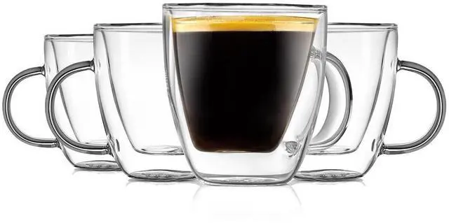 Main image of NutriChef Clear Glass Coffee Mug Set - 5.2oz Borosilicate Glass, Thermal Shock Resistant, Hand Blown, 4 Pcs - NGCOF44