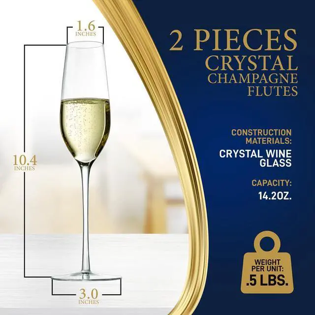 Alt view image 2 of 7 - NutriChef 7oz Crystal Hand-Blown Champagne Flutes 2pc Set - NGLCHA53