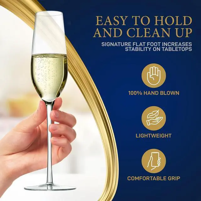 Alt view image 7 of 7 - NutriChef 7oz Crystal Hand-Blown Champagne Flutes 2pc Set - NGLCHA53