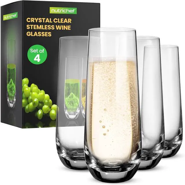 Main image of NutriChef 9.4oz Crystal-Clear Stemless Wine Glass 4pc Set - NGLSTM63