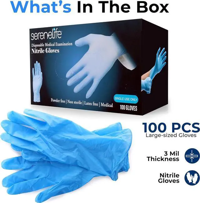Alt view image 3 of 7 - SereneLife 100 Pcs. Soft Industrial Gloves, Large Disposable Nitrile Gloves, Latex Free, Puncture Resistant, Non-Sterile, Textured Grip, Ideal for Automotive, Household, Food Service, Cleaning