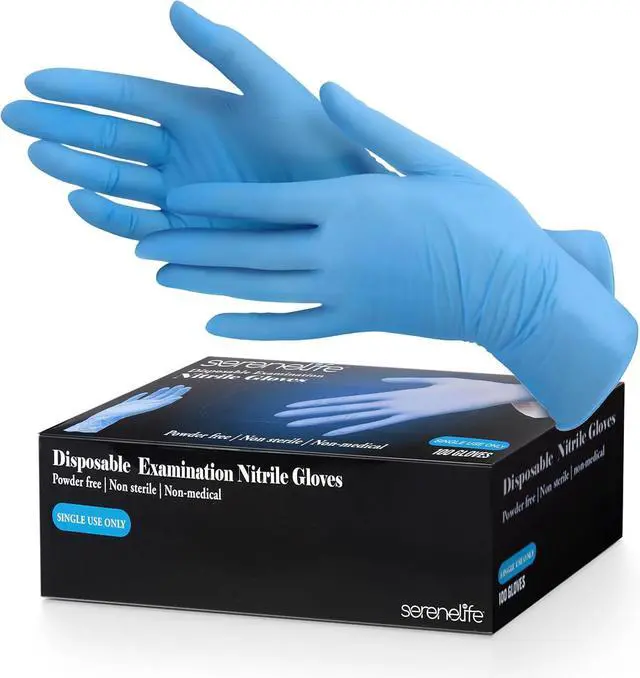 Main image of SereneLife 100 Pcs. Soft Industrial Gloves, Large Disposable Nitrile Gloves, Latex Free, Puncture Resistant, Non-Sterile, Textured Grip, Ideal for Automotive, Household, Food Service, Cleaning