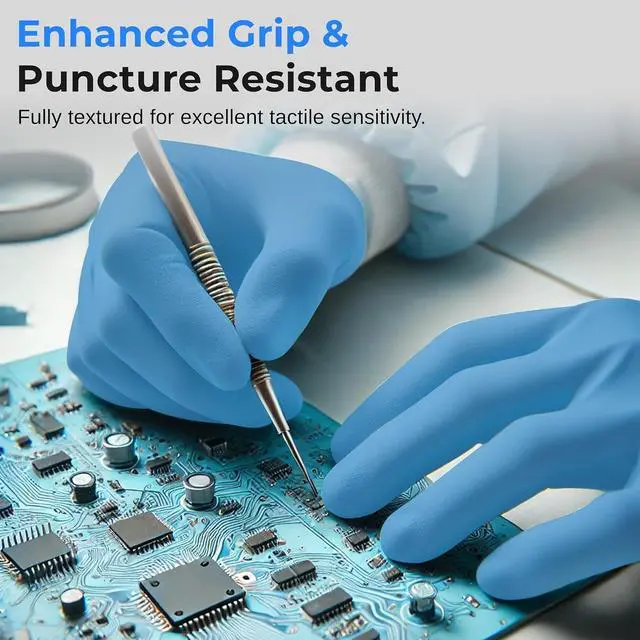 Alt view image 7 of 7 - SereneLife 100 Pcs. Soft Industrial Gloves, Large Disposable Nitrile Gloves, Latex Free, Puncture Resistant, Non-Sterile, Textured Grip, Ideal for Automotive, Household, Food Service, Cleaning