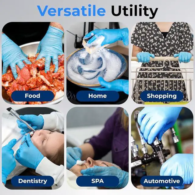 Alt view image 5 of 7 - SereneLife 100 Pcs. Soft Industrial Gloves, Large Disposable Nitrile Gloves, Latex Free, Puncture Resistant, Non-Sterile, Textured Grip, Ideal for Automotive, Household, Food Service, Cleaning