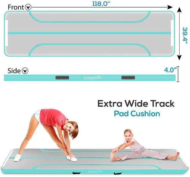 Alt view image 4 of 5 - SereneLife Gymnastics Inflatable Air Tumbling Floor Mat Floating Water Mat 10FT, 4in Thickness for Outdoor/Home Indoor Use Tumbling, Training, Cheerleading, Yoga, Water with Electric Air Pump