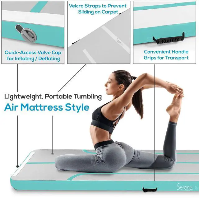 Alt view image 3 of 5 - SereneLife Gymnastics Inflatable Air Tumbling Floor Mat Floating Water Mat 10FT, 4in Thickness for Outdoor/Home Indoor Use Tumbling, Training, Cheerleading, Yoga, Water with Electric Air Pump