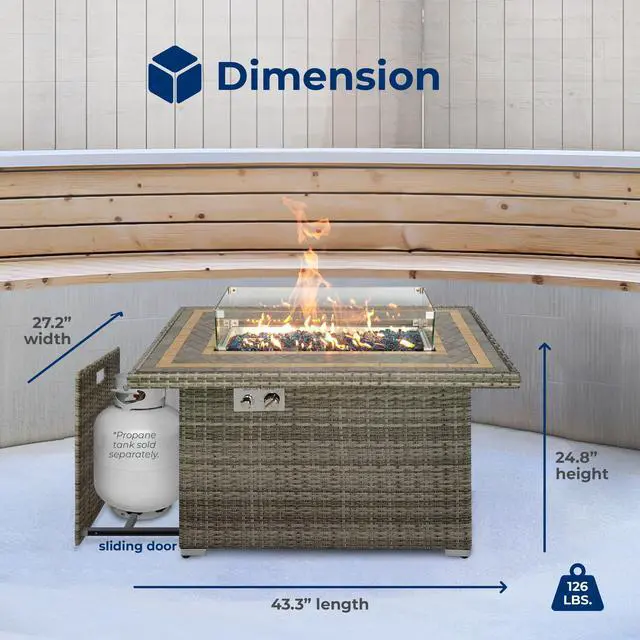 Alt view image 4 of 5 - SereneLife Outdoor Propane Fire Pit Table- 50,000 BTU Auto-Ignition Gas Fire Pit w/Glass Wind Guard, Mosaic Tiles Tabletop & Clear Glass Rock for Outdoor Cooking & Grilling