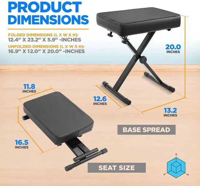 Alt view image 2 of 5 - Pyle Adjustable Padded Keyboard X Bench with Three Holes on Each Leg, 4 Non-Slip Rubber Feet, Designed to Fit Users and Playing Styles-PKBENTS