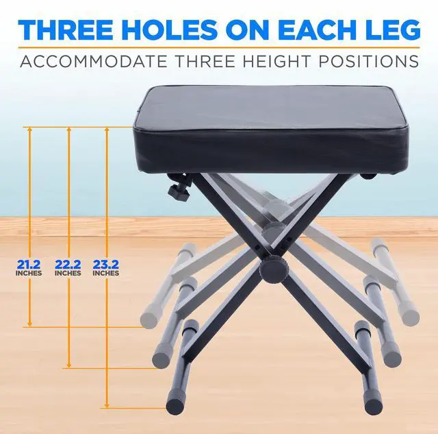 Alt view image 3 of 5 - Pyle Adjustable Padded Keyboard X Bench with Three Holes on Each Leg, 4 Non-Slip Rubber Feet, Designed to Fit Users and Playing Styles-PKBENTS