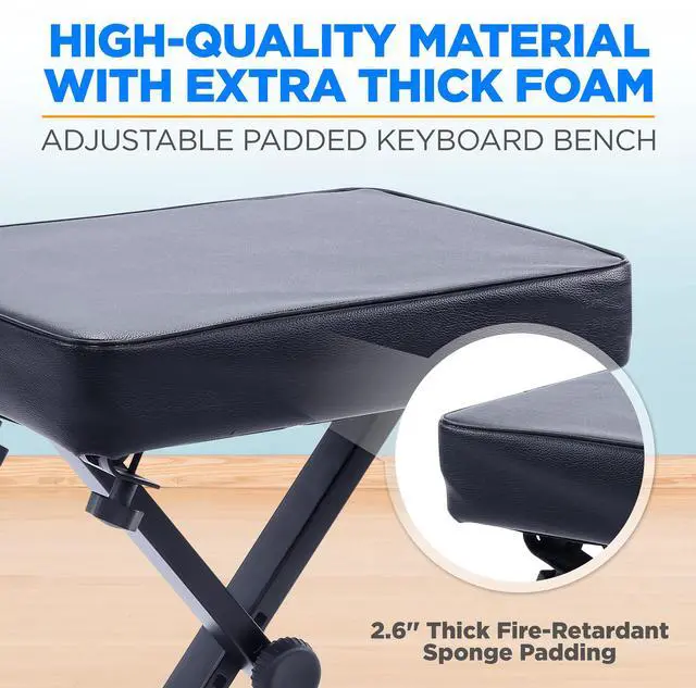 Alt view image 5 of 5 - Pyle Adjustable Padded Keyboard X Bench with Three Holes on Each Leg, 4 Non-Slip Rubber Feet, Designed to Fit Users and Playing Styles-PKBENTS