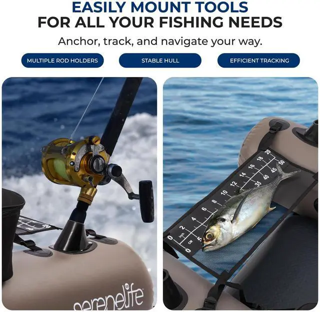 Alt view image 2 of 5 - Serenelife Inflatable Fishing Float Tube  PVC Belly Boat for Angling with Fishing Rod Holders, 2 Waterproof Storage Pockets, Fish Ruler, 220 lbs Capacity