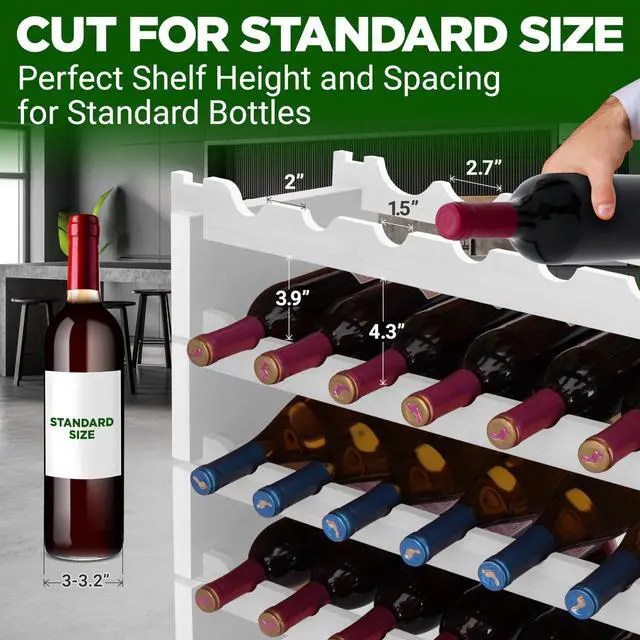 Alt view image 4 of 5 - NutriChef Bamboo Stackable Wine Rack, 8-Tier 72 Bottle Capacity Wine Racks Free Standing Floor, No Tools Assembly, Modular Storage Display Shelf for Kitchen and Cellar 33.5" x 10" x 42", White