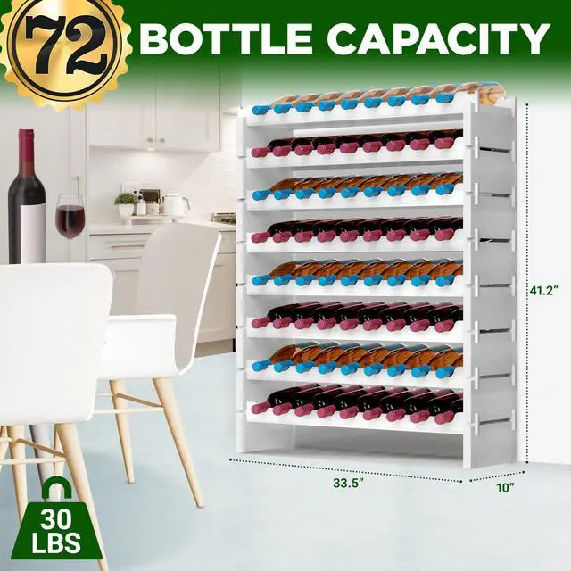 Alt view image 3 of 5 - NutriChef Bamboo Stackable Wine Rack, 8-Tier 72 Bottle Capacity Wine Racks Free Standing Floor, No Tools Assembly, Modular Storage Display Shelf for Kitchen and Cellar 33.5" x 10" x 42", White
