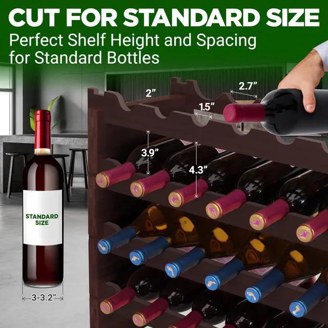 Alt view image 4 of 5 - NutriChef Bamboo Stackable Wine Rack, 8-Tier 72 Bottle Capacity Wine Racks Free Standing Floor, No Tools Assembly, Modular Storage Display Shelf for Kitchen and Cellar 33.5" x 10" x 42", Black
