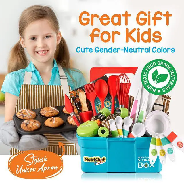 Alt view image 2 of 5 - NutriChef Kids Cooking & Baking Set - Complete Cooking Set for Girls & Boys, Includes Little Chef's Apron. Kitchen Supplies, Nylon Knives, Utensils, & Baking Tools, Great Gift for Ages 4 and Up