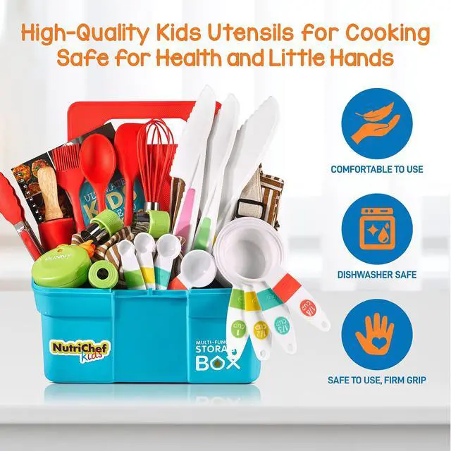 Alt view image 4 of 5 - NutriChef Kids Cooking & Baking Set - Complete Cooking Set for Girls & Boys, Includes Little Chef's Apron. Kitchen Supplies, Nylon Knives, Utensils, & Baking Tools, Great Gift for Ages 4 and Up