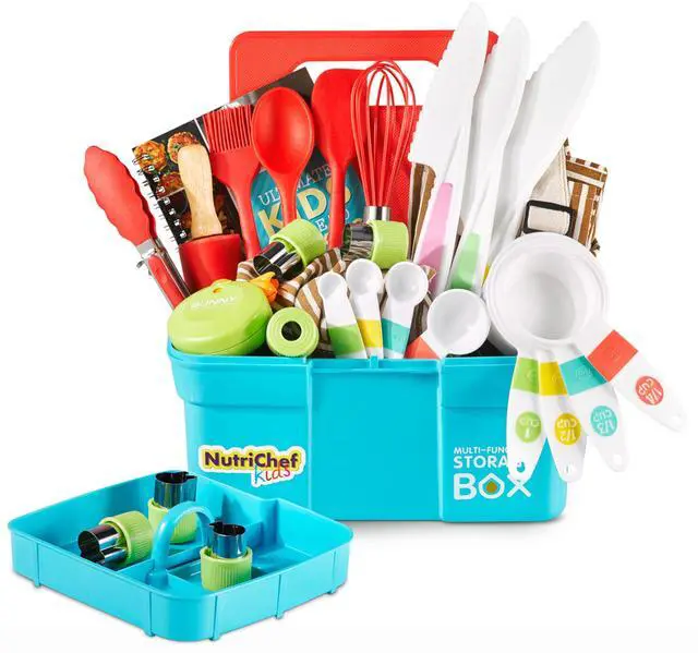 Main image of NutriChef Kids Cooking & Baking Set - Complete Cooking Set for Girls & Boys, Includes Little Chef's Apron. Kitchen Supplies, Nylon Knives, Utensils, & Baking Tools, Great Gift for Ages 4 and Up