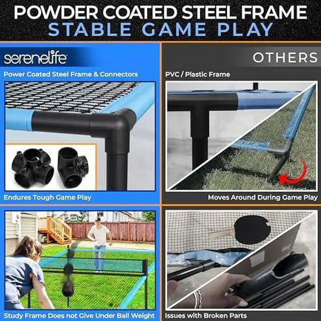 Alt view image 5 of 7 - SereneLife Trampoline Ping Pong Table - Heavy Duty Powder Coated Steel Frame and Connectors - Full Size 94" - Hand Pong Game Table with Paddles, Small, Large Balls - Indoor/Outdoor, Beach, Game Room