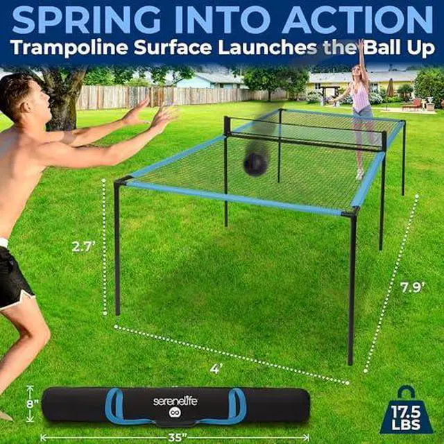 Alt view image 6 of 7 - SereneLife Trampoline Ping Pong Table - Heavy Duty Powder Coated Steel Frame and Connectors - Full Size 94" - Hand Pong Game Table with Paddles, Small, Large Balls - Indoor/Outdoor, Beach, Game Room