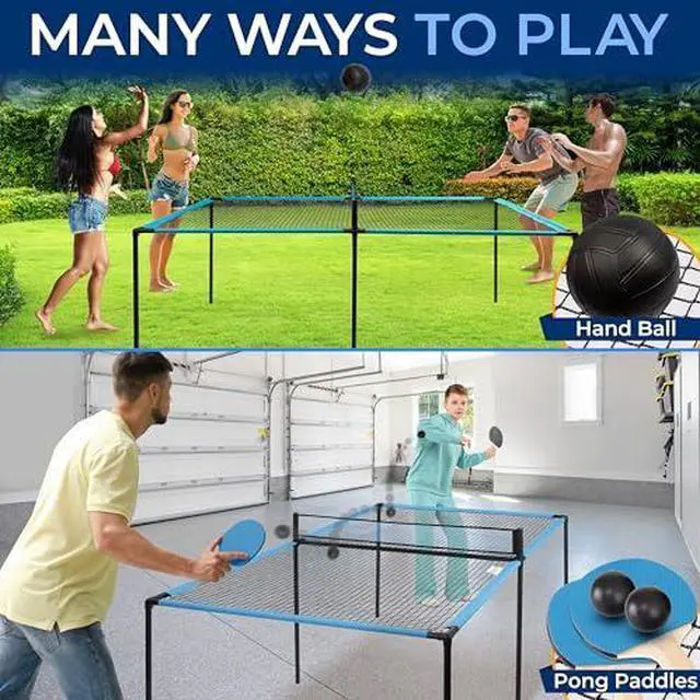 Alt view image 4 of 7 - SereneLife Trampoline Ping Pong Table - Heavy Duty Powder Coated Steel Frame and Connectors - Full Size 94" - Hand Pong Game Table with Paddles, Small, Large Balls - Indoor/Outdoor, Beach, Game Room