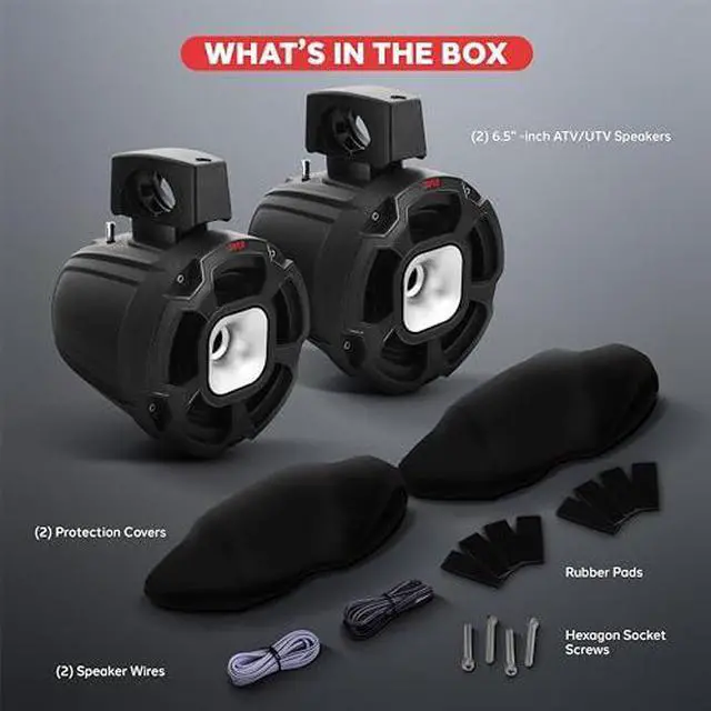 Alt view image 3 of 6 - Pyle  6.5 Water-Resistant Marine Speakers - UTV Compact PowerSport Vehicle Speaker System - 1300 WATT - 2-Way Full Range Stereo Sound Reproduction, PLUTV68HRW