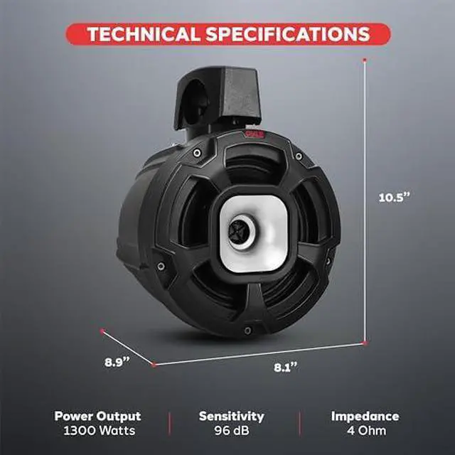 Alt view image 6 of 6 - Pyle  6.5 Water-Resistant Marine Speakers - UTV Compact PowerSport Vehicle Speaker System - 1300 WATT - 2-Way Full Range Stereo Sound Reproduction, PLUTV68HRW