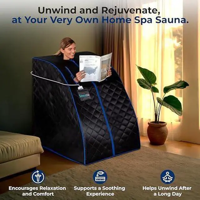 Alt view image 4 of 7 - SereneLife Portable Sauna Box for Home, Infrared Sauna Tent with Heated Foot Pad and Folding Chair, Remote Control In-Home Spa, 38" x 32 - (Black)