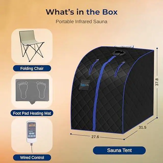 Alt view image 6 of 7 - SereneLife Portable Sauna Box for Home, Infrared Sauna Tent with Heated Foot Pad and Folding Chair, Remote Control In-Home Spa, 38" x 32 - (Black)