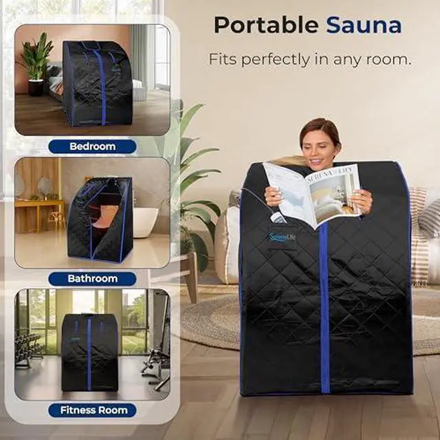 Alt view image 5 of 7 - SereneLife Portable Sauna Box for Home, Infrared Sauna Tent with Heated Foot Pad and Folding Chair, Remote Control In-Home Spa, 38" x 32 - (Black)