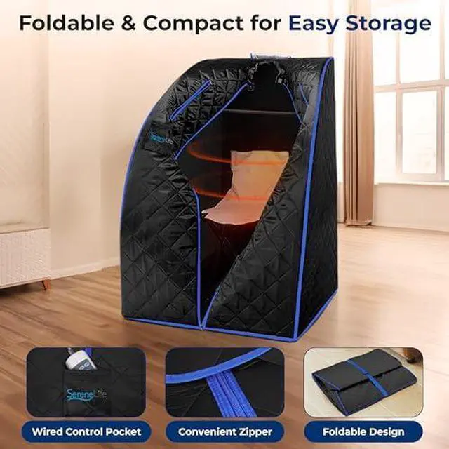 Alt view image 7 of 7 - SereneLife Portable Sauna Box for Home, Infrared Sauna Tent with Heated Foot Pad and Folding Chair, Remote Control In-Home Spa, 38" x 32 - (Black)