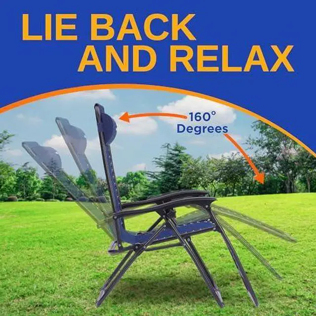 Alt view image 3 of 6 - SereneLife Zero Gravity Chairs Set of 2 - Adjustable Outdoor Lounge Chairs with Side Table, Cup Holders, Removable Pillows, Folding Portable Camping Chairs for Patio, Backyard, Beach - Blue