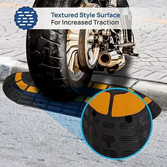 Alt view image 4 of 7 - PYLE Vehicle Curb Ramp End Caps - 2PC Heavy Duty Rubber Threshold Driveway End Caps for Loading Dock, Garage, Sidewalk, Truck, Scooter, Bike, Motorcycle, Wheelchair Mobility - Pyle PCRBDR40