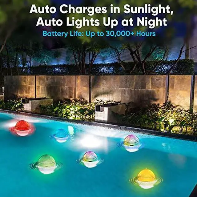 Alt view image 4 of 6 - Pyle Floating Pool Lights - Solar Pool Light with 3 Color Changing Lights - Waterproof IP68, Rechargeable Color Changing LED Night Light, Party Décor for Swimming Pool, Indoor & Outdoor