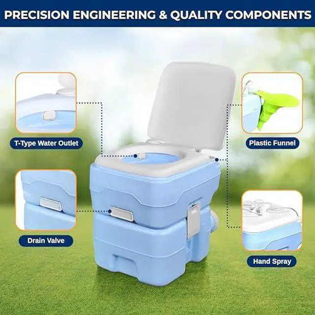 Alt view image 6 of 6 - SereneLife 5.2 Gallon Portable Camping Toilet with Carry Bag, Plastic Funnel, and Hand Spray For Adults, Portable Potty for Camping, Hiking, RoadTrip, Car, Tent (Blue)