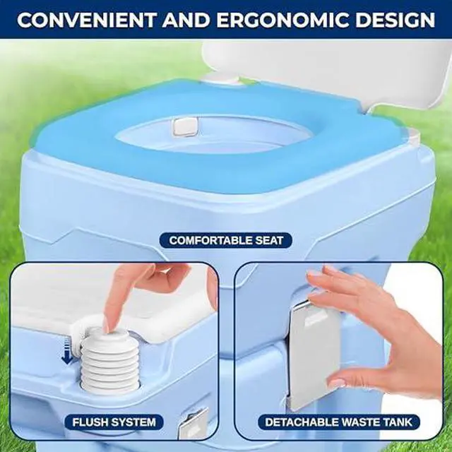 Alt view image 4 of 6 - SereneLife 5.2 Gallon Portable Camping Toilet with Carry Bag, Plastic Funnel, and Hand Spray For Adults, Portable Potty for Camping, Hiking, RoadTrip, Car, Tent (Blue)