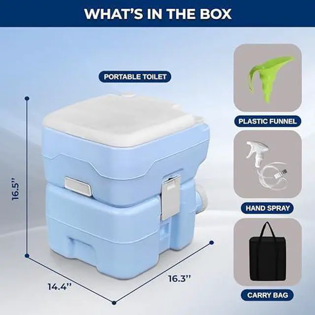 Alt view image 3 of 6 - SereneLife 5.2 Gallon Portable Camping Toilet with Carry Bag, Plastic Funnel, and Hand Spray For Adults, Portable Potty for Camping, Hiking, RoadTrip, Car, Tent (Blue)