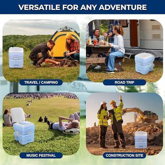 Alt view image 2 of 6 - SereneLife 5.2 Gallon Portable Camping Toilet with Carry Bag, Plastic Funnel, and Hand Spray For Adults, Portable Potty for Camping, Hiking, RoadTrip, Car, Tent (Blue)