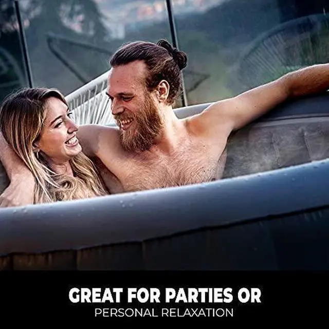 Alt view image 5 of 5 - SereneLife Outdoor Portable Hot Tub - 71" x 25'' 4-Person Round Inflatable Heated Pool Spa with 100 Bubble Jets, Filter Pump, Cover, LED Lights, and Remote Control