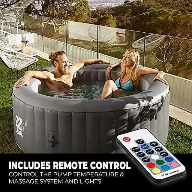 Alt view image 2 of 5 - SereneLife Outdoor Portable Hot Tub - 71" x 25'' 4-Person Round Inflatable Heated Pool Spa with 100 Bubble Jets, Filter Pump, Cover, LED Lights, and Remote Control