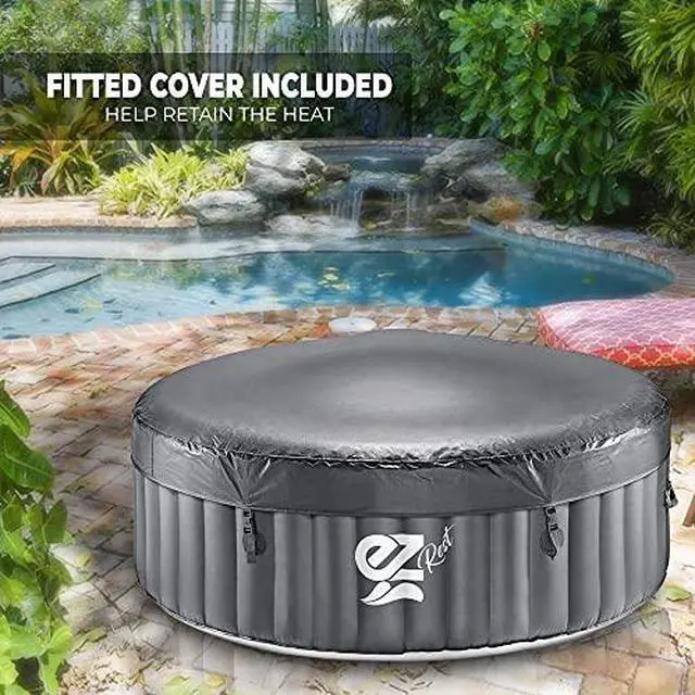 Alt view image 3 of 5 - SereneLife Outdoor Portable Hot Tub - 71" x 25'' 4-Person Round Inflatable Heated Pool Spa with 100 Bubble Jets, Filter Pump, Cover, LED Lights, and Remote Control