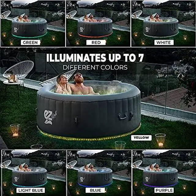 Alt view image 4 of 5 - SereneLife Outdoor Portable Hot Tub - 71" x 25'' 4-Person Round Inflatable Heated Pool Spa with 100 Bubble Jets, Filter Pump, Cover, LED Lights, and Remote Control