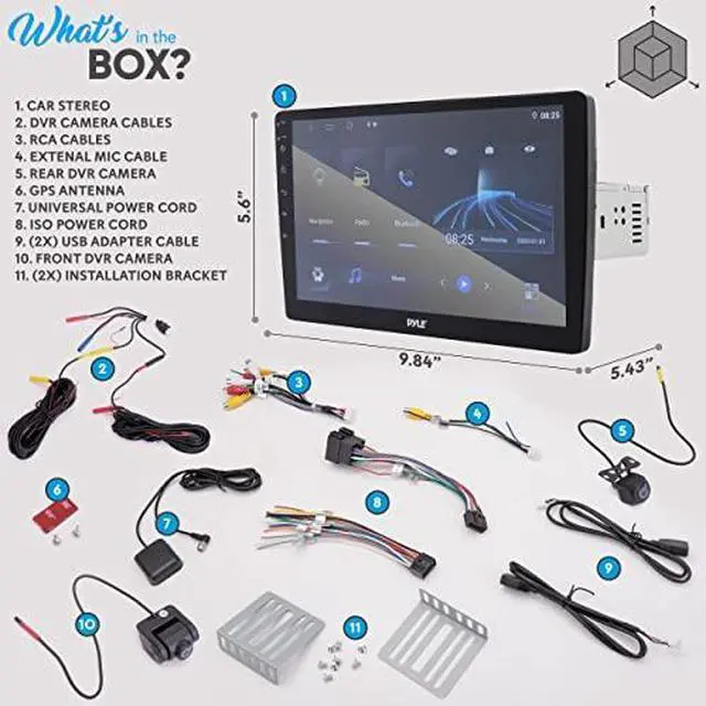 Alt view image 2 of 7 - Pyle Single DIN Car Stereo Receiver-10'' 1080P HD Touch Screen Bluetooth Car Radio Audio Receiver Multimedia Player - WiFi/GPS/AM/FM, Mirror Link for Android/iOS, Front/Rear DVR Camera, Dual USB