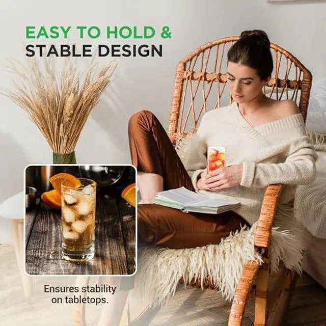 Alt view image 7 of 7 - Nutrichef 4 Piece Highball Thick Base Drinking Glasses-14.2Oz, Crystal Clear Tall Glasses for Water, Juice, Liquor, & Cocktail, Long Kitchen Glass for Bar, Restaurant, & Home