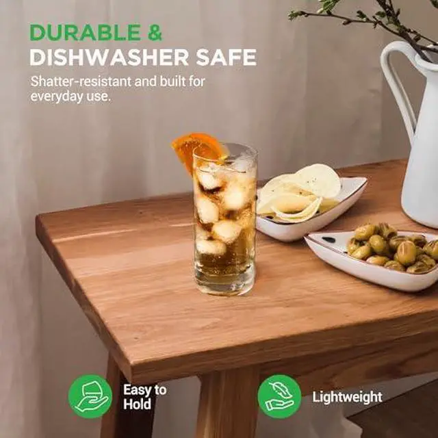 Alt view image 6 of 7 - Nutrichef 4 Piece Highball Thick Base Drinking Glasses-14.2Oz, Crystal Clear Tall Glasses for Water, Juice, Liquor, & Cocktail, Long Kitchen Glass for Bar, Restaurant, & Home